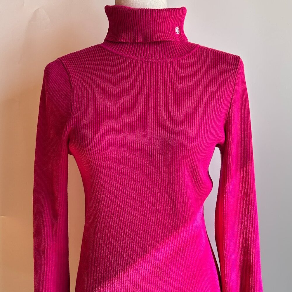 Ralph Lauren Petite Ribbed Turtleneck Sweater PL Fuchsia